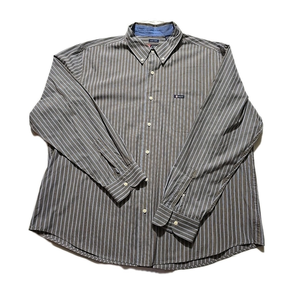 Chaps Ralph Lauren Mens 2XL Brown Blue Stripe Button Down Long Sleeve Shirt